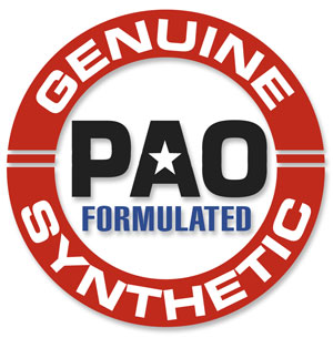 The “Genuine Synthetic PAO Formulated” designation displayed on AMSOIL packaging 